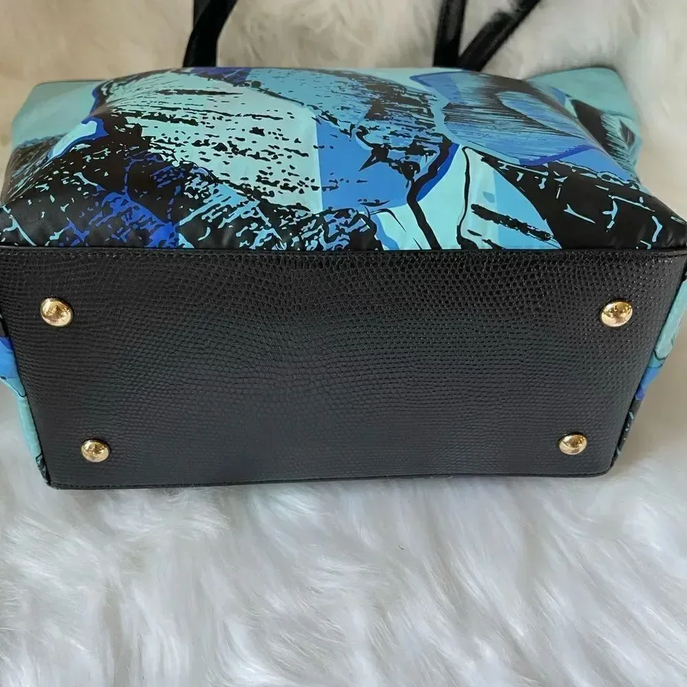 Vera Bradley blue Havana Rose Medium poly toted with black trim